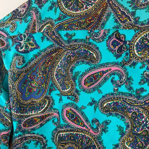 Talbots Women’s S Paisley Button Up Shirt Stretch Cotton Turquoise Classic EUC - Picture 9 of 9